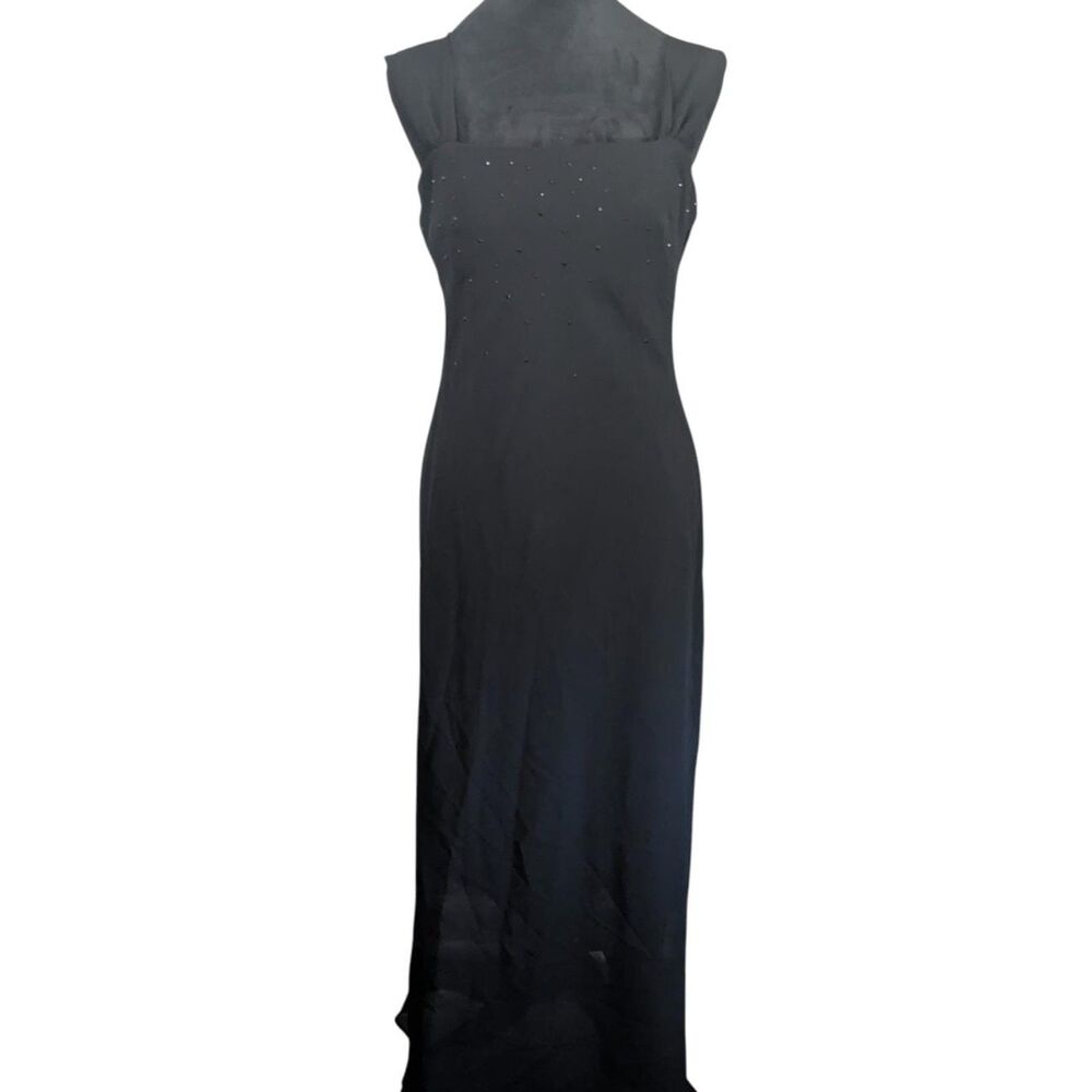 CDC Goth Glam Old Hollywood Black Beaded Maxi Gown Formal Evening Dress 6